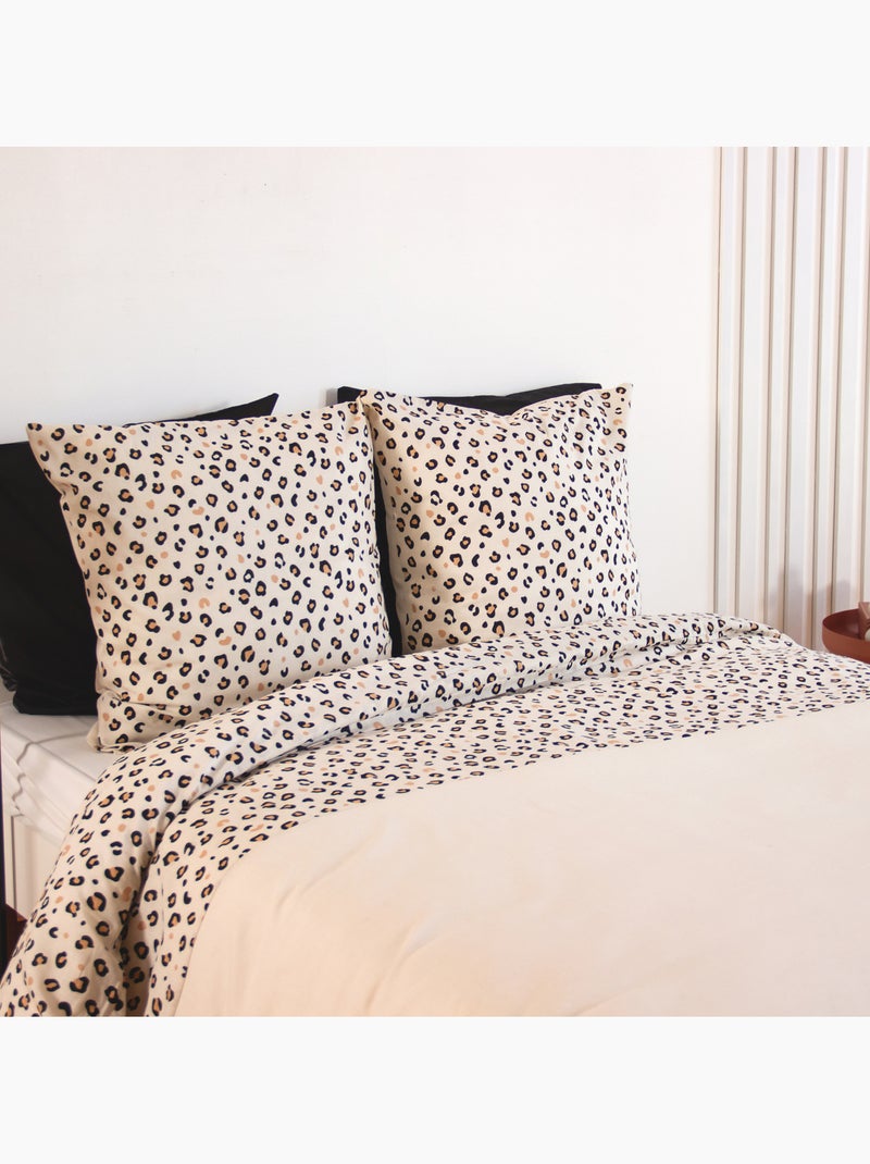 Juego de cama de 3 piezas con estampado de leopardo, funda y fundas de almohada Beige claro - Kiabi