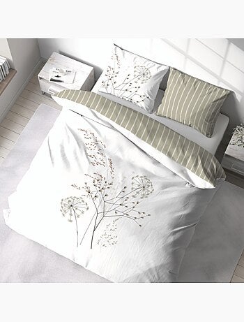 Juego de cama de 3 piezas con flores en el anverso y rayas en el reverso