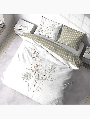 Juego de cama de 3 piezas con flores en el anverso y rayas en el reverso