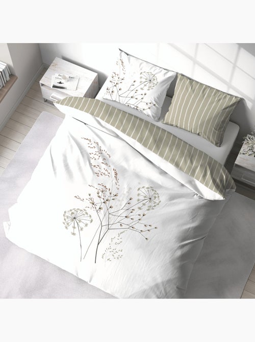 Juego de cama de 3 piezas con flores en el anverso y rayas en el reverso - Kiabi Juego de cama de 3 piezas con flores en el anverso y rayas en el reverso - Kiabi
