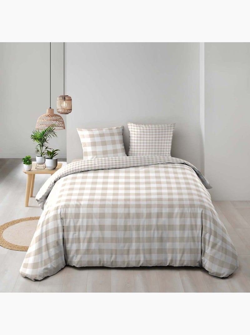 Juego de cama de 3 piezas de algodón a cuadros funda + fundas de almohada Beige gris - Kiabi
