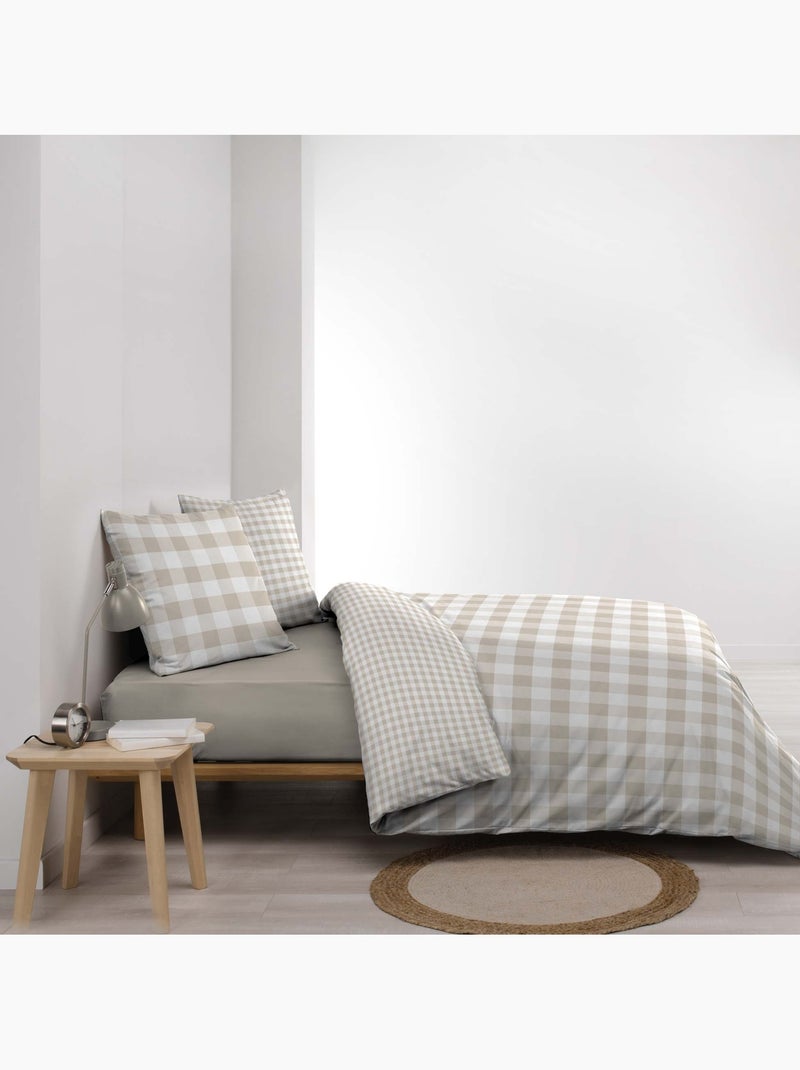 Juego de cama de 3 piezas de algodón a cuadros funda + fundas de almohada Beige gris - Kiabi