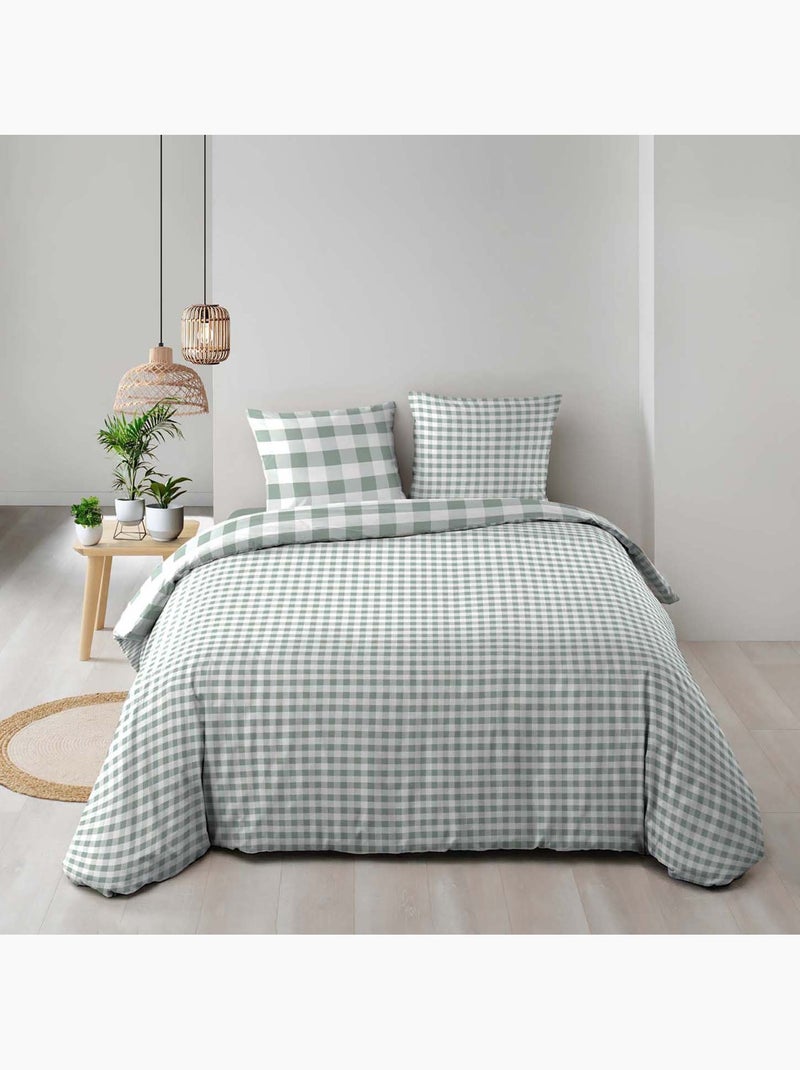 Juego de cama de 3 piezas de algodón a cuadros funda + fundas de almohada Verde claro - Kiabi