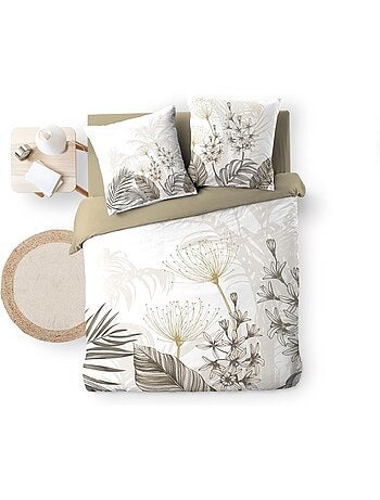 Juego de cama de 3 piezas de algodón con diseño de follaje floral + 2 fundas de almohada