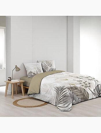 Juego de cama de 3 piezas de algodón con diseño de follaje floral + 2 fundas de almohada