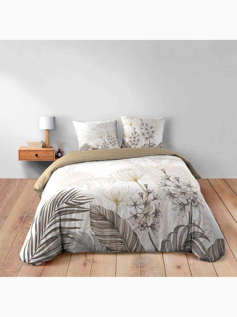 Juego de cama de 3 piezas de algodón con diseño de follaje floral + 2 fundas de almohada Blanco - Kiabi