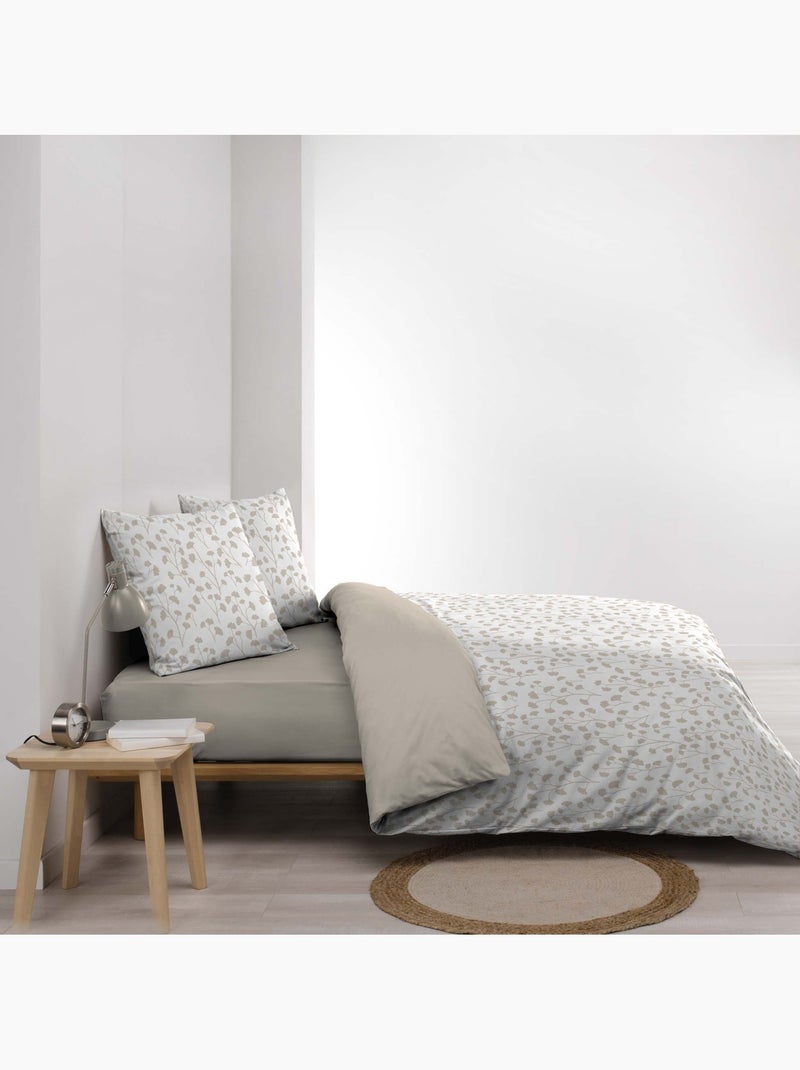 Juego de cama de 3 piezas de algodón con diseño de hojitas funda + fundas de almohada Beige gris - Kiabi