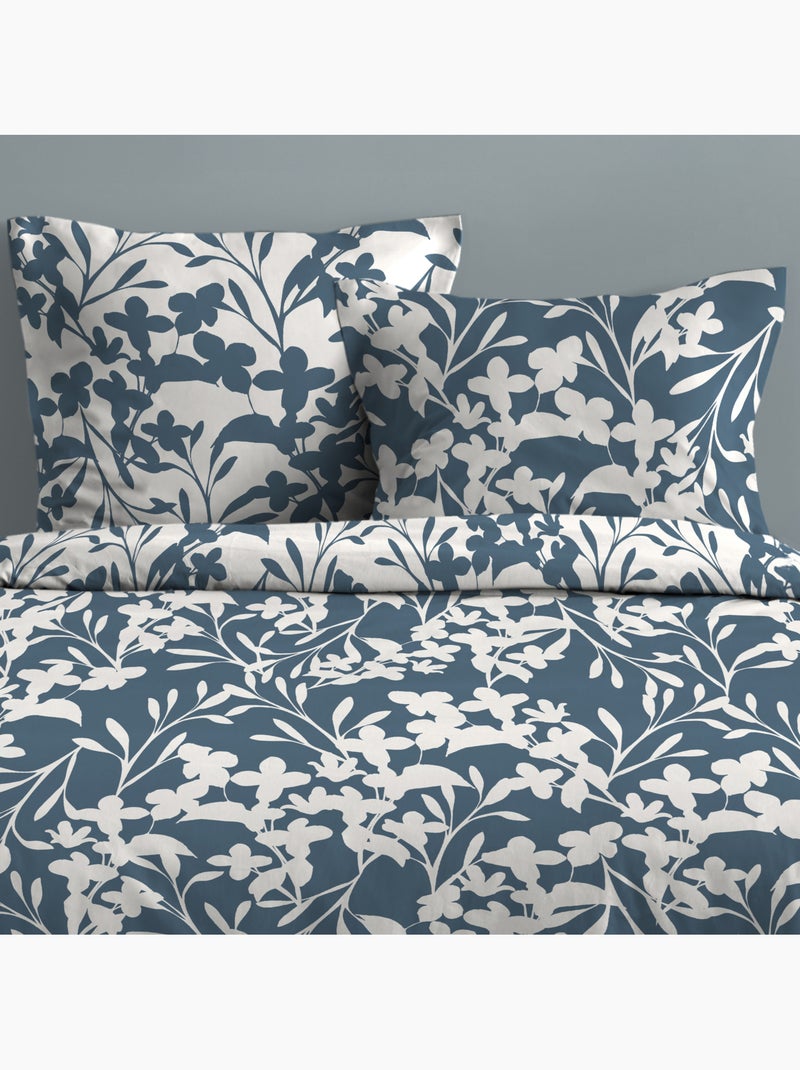 Juego de cama de 3 piezas de algodón con estampado floral, funda + fundas de almohada Azul - Kiabi