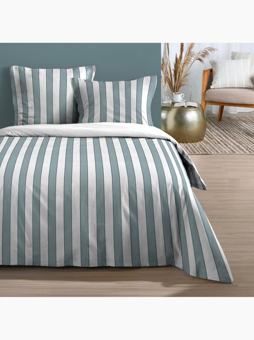 Juego de cama de 3 piezas de algodón estampado a rayas funda + fundas de almohada - Kiabi Juego de cama de 3 piezas de algodón estampado a rayas funda + fundas de almohada - Kiabi