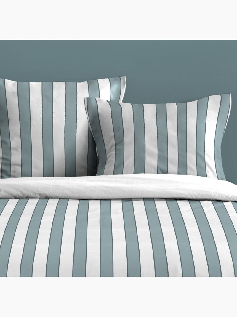 Juego de cama de 3 piezas de algodón estampado a rayas funda + fundas de almohada Azul - Kiabi