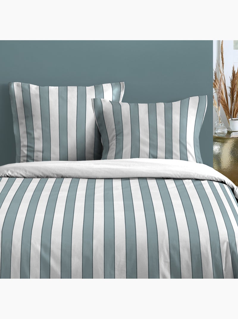 Juego de cama de 3 piezas de algodón estampado a rayas funda + fundas de almohada Azul - Kiabi