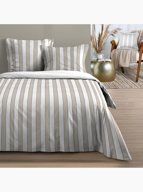 Juego de cama de 3 piezas de algodón estampado a rayas funda + fundas de almohada - Kiabi Juego de cama de 3 piezas de algodón estampado a rayas funda + fundas de almohada - Kiabi