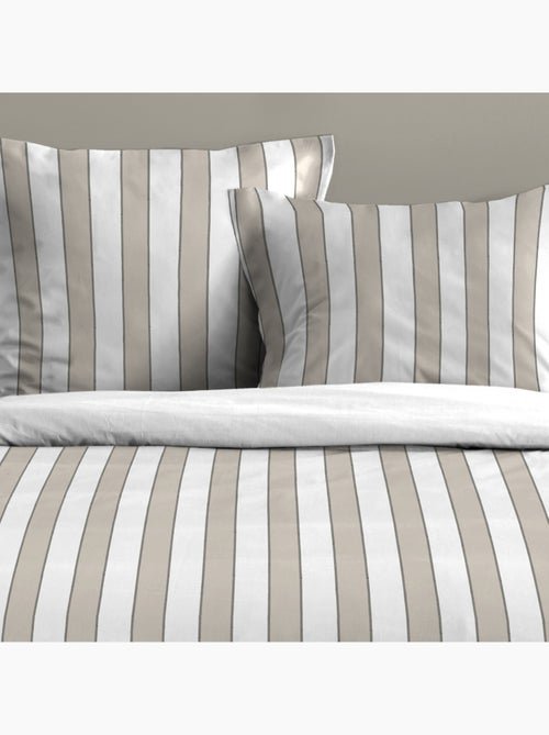 Juego de cama de 3 piezas de algodón estampado a rayas funda + fundas de almohada - Kiabi Juego de cama de 3 piezas de algodón estampado a rayas funda + fundas de almohada - Kiabi