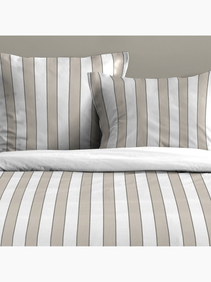 Juego de cama de 3 piezas de algodón estampado a rayas funda + fundas de almohada Beige gris - Kiabi