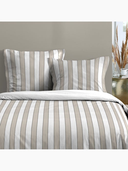 Juego de cama de 3 piezas de algodón estampado a rayas funda + fundas de almohada - Kiabi Juego de cama de 3 piezas de algodón estampado a rayas funda + fundas de almohada - Kiabi
