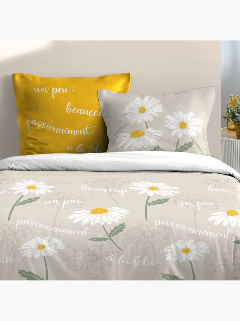 Juego de cama de 3 piezas de algodón margarita funda + fundas de almohada Beige gris - Kiabi