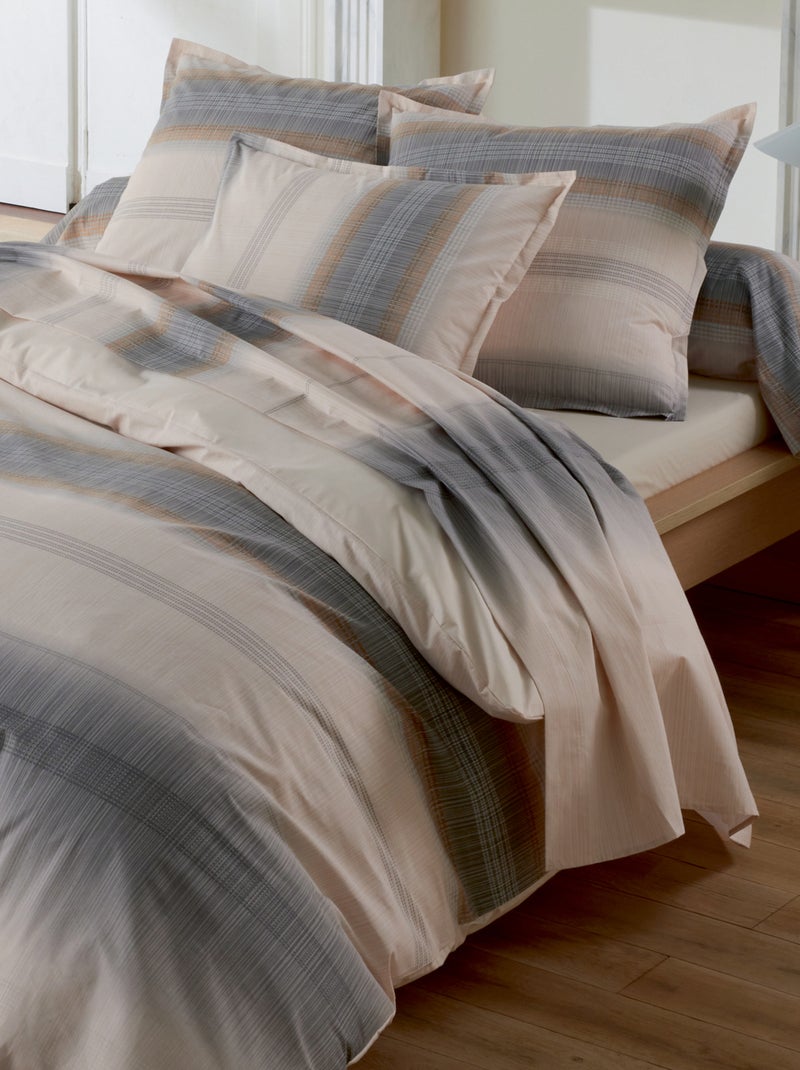 Juego de cama de 3 piezas de percal de algodón a rayas, funda y fundas de almohada Beige - Kiabi