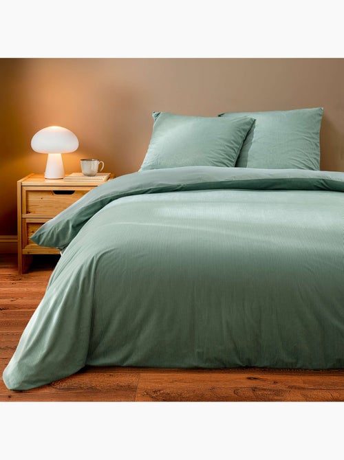 Juego de cama de 3 piezas de terciopelo acanalado liso: funda nórdica + fundas de almohada - Kiabi Juego de cama de 3 piezas de terciopelo acanalado liso: funda nórdica + fundas de almohada - Kiabi
