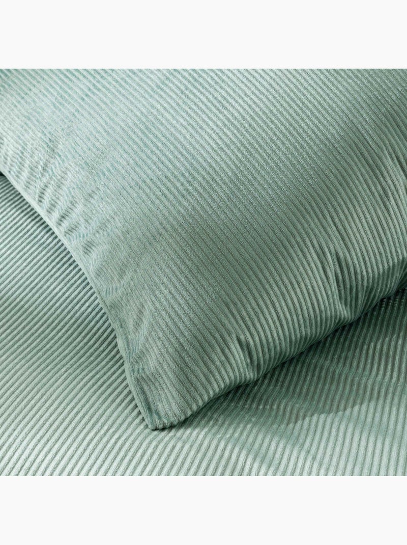 Juego de cama de 3 piezas de terciopelo acanalado liso: funda nórdica + fundas de almohada Verde - Kiabi