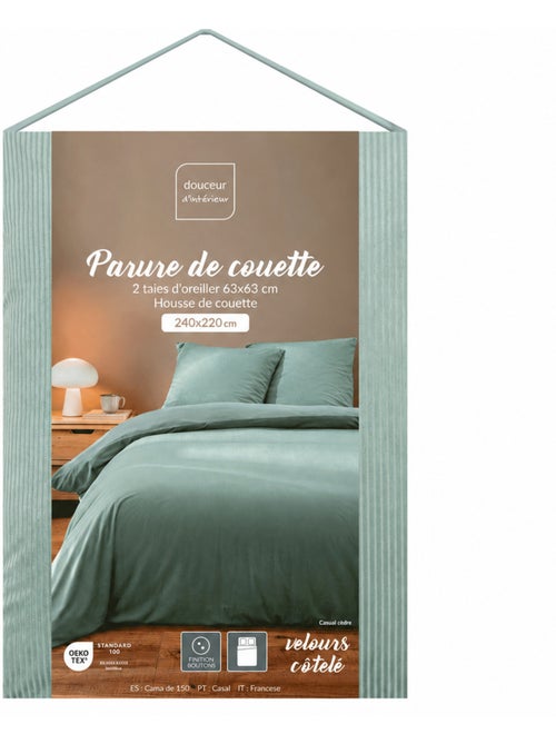 Juego de cama de 3 piezas de terciopelo acanalado liso: funda nórdica + fundas de almohada - Kiabi Juego de cama de 3 piezas de terciopelo acanalado liso: funda nórdica + fundas de almohada - Kiabi