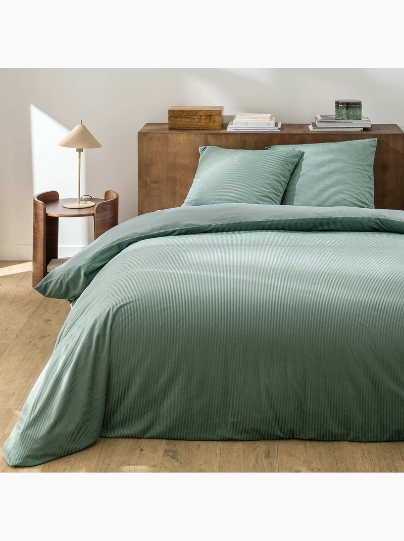 Juego de cama de 3 piezas de terciopelo acanalado liso: funda nórdica + fundas de almohada Verde - Kiabi