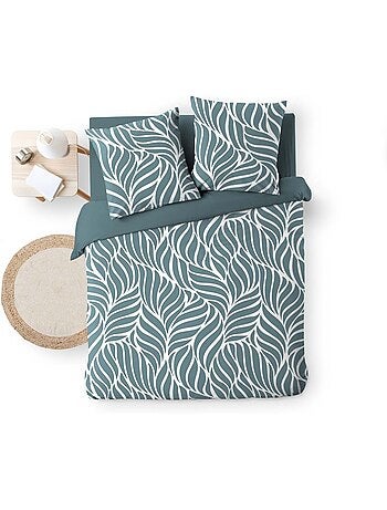 Juego de cama de 3 piezas en algodón con diseño de hojas + fundas de almohada