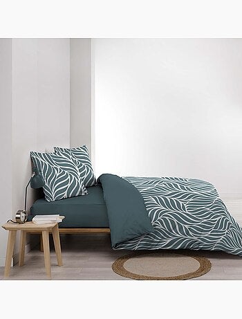 Juego de cama de 3 piezas en algodón con diseño de hojas + fundas de almohada