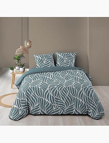 Juego de cama de 3 piezas en algodón con diseño de hojas + fundas de almohada