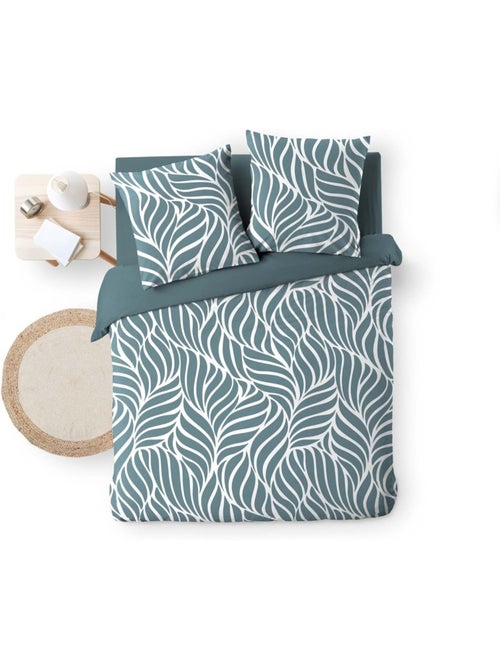 Juego de cama de 3 piezas en algodón con diseño de hojas + fundas de almohada - Kiabi Juego de cama de 3 piezas en algodón con diseño de hojas + fundas de almohada - Kiabi