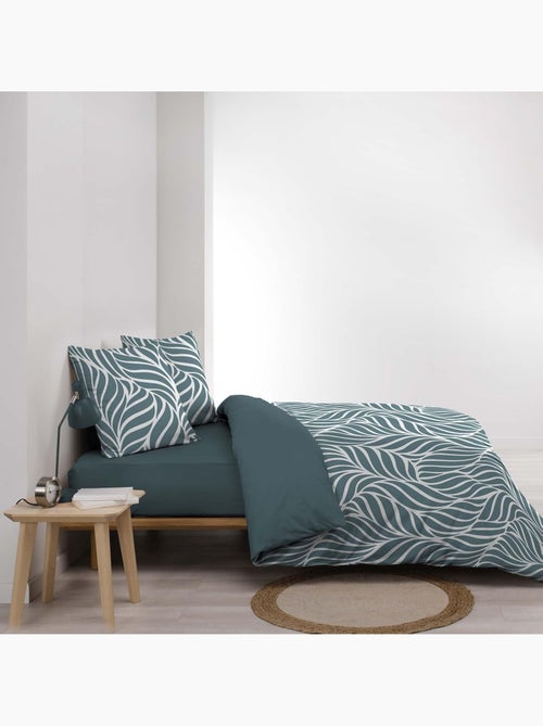 Juego de cama de 3 piezas en algodón con diseño de hojas + fundas de almohada - Kiabi Juego de cama de 3 piezas en algodón con diseño de hojas + fundas de almohada - Kiabi