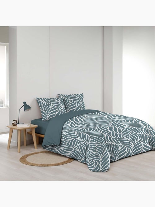 Juego de cama de 3 piezas en algodón con diseño de hojas + fundas de almohada - Kiabi Juego de cama de 3 piezas en algodón con diseño de hojas + fundas de almohada - Kiabi