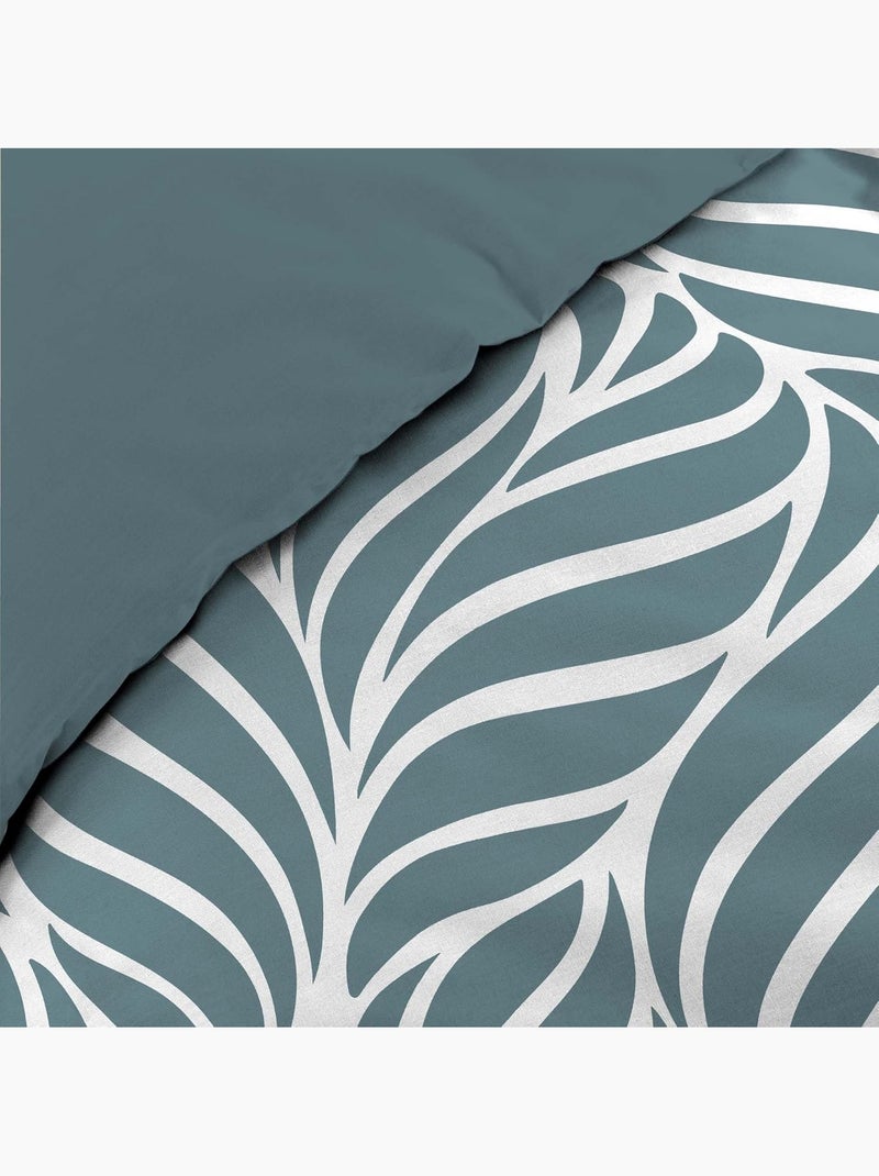 Juego de cama de 3 piezas en algodón con diseño de hojas + fundas de almohada Azul - Kiabi