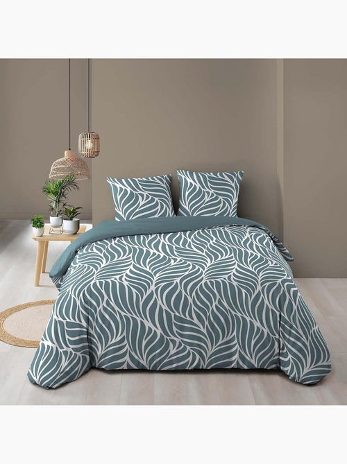Juego de cama de 3 piezas en algodón con diseño de hojas + fundas de almohada - Kiabi Juego de cama de 3 piezas en algodón con diseño de hojas + fundas de almohada - Kiabi