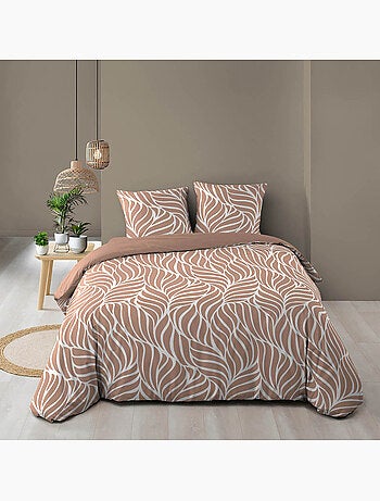 Juego de cama de 3 piezas en algodón con diseño de hojas + fundas de almohada
