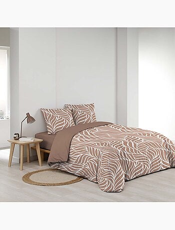 Juego de cama de 3 piezas en algodón con diseño de hojas + fundas de almohada