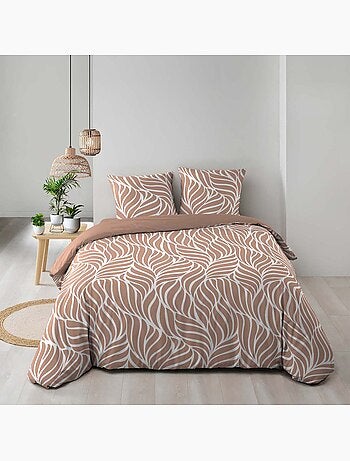 Juego de cama de 3 piezas en algodón con diseño de hojas + fundas de almohada