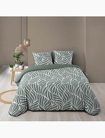 Juego de cama de 3 piezas en algodón con diseño de hojas + fundas de almohada