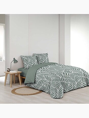 Juego de cama de 3 piezas en algodón con diseño de hojas + fundas de almohada