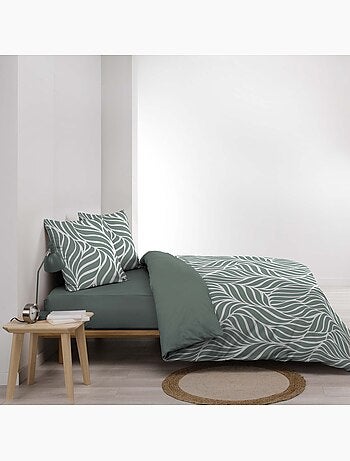 Juego de cama de 3 piezas en algodón con diseño de hojas + fundas de almohada