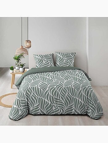 Juego de cama de 3 piezas en algodón con diseño de hojas + fundas de almohada