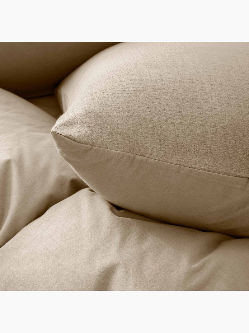 Juego de cama de 3 piezas en algodón liso en relieve + fundas de almohada Beige gris - Kiabi