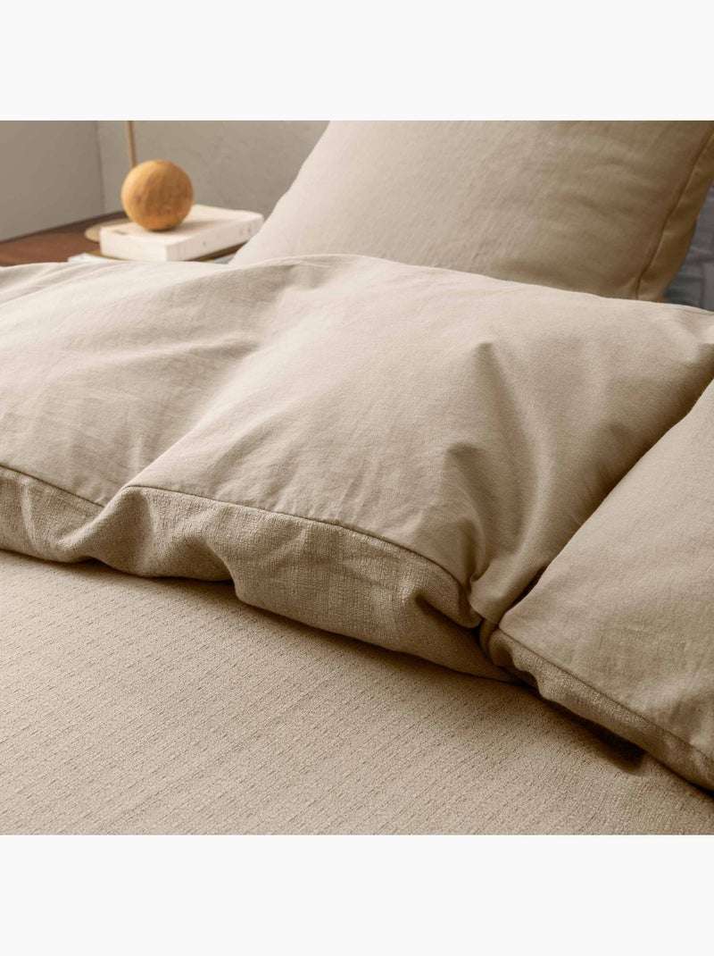 Juego de cama de 3 piezas en algodón liso en relieve + fundas de almohada Beige gris - Kiabi