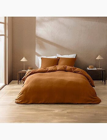 Juego de cama de 3 piezas en algodón liso en relieve + fundas de almohada