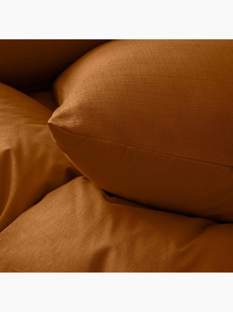 Juego de cama de 3 piezas en algodón liso en relieve + fundas de almohada Marrón claro - Kiabi