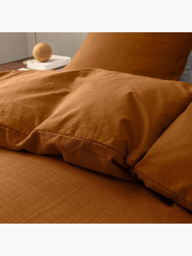 Juego de cama de 3 piezas en algodón liso en relieve + fundas de almohada Marrón claro - Kiabi