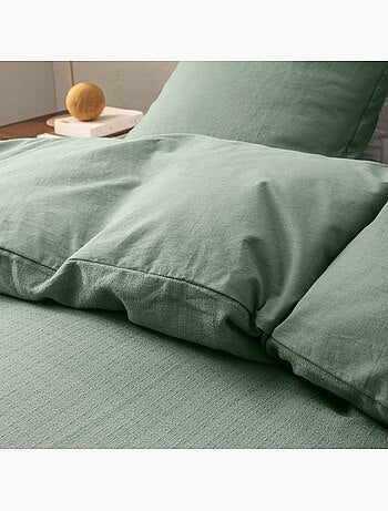 Juego de cama de 3 piezas en algodón liso en relieve + fundas de almohada