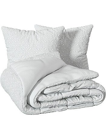 Juego de cama de 3 piezas en jacquard blanco cisne 260x240cm