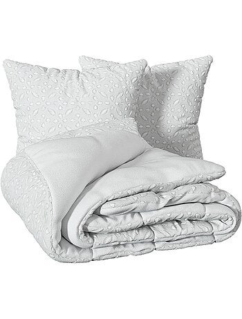 Juego de cama de 3 piezas en jacquard blanco cisne 260x240cm