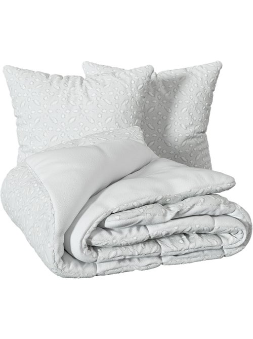 Juego de cama de 3 piezas en jacquard blanco cisne 260x240cm - Kiabi Juego de cama de 3 piezas en jacquard blanco cisne 260x240cm - Kiabi