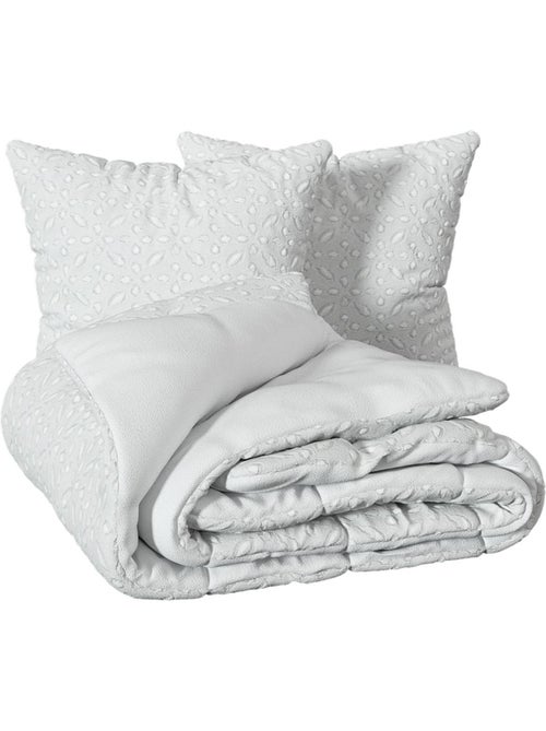 Juego de cama de 3 piezas en jacquard blanco cisne 260x240cm - Kiabi Juego de cama de 3 piezas en jacquard blanco cisne 260x240cm - Kiabi
